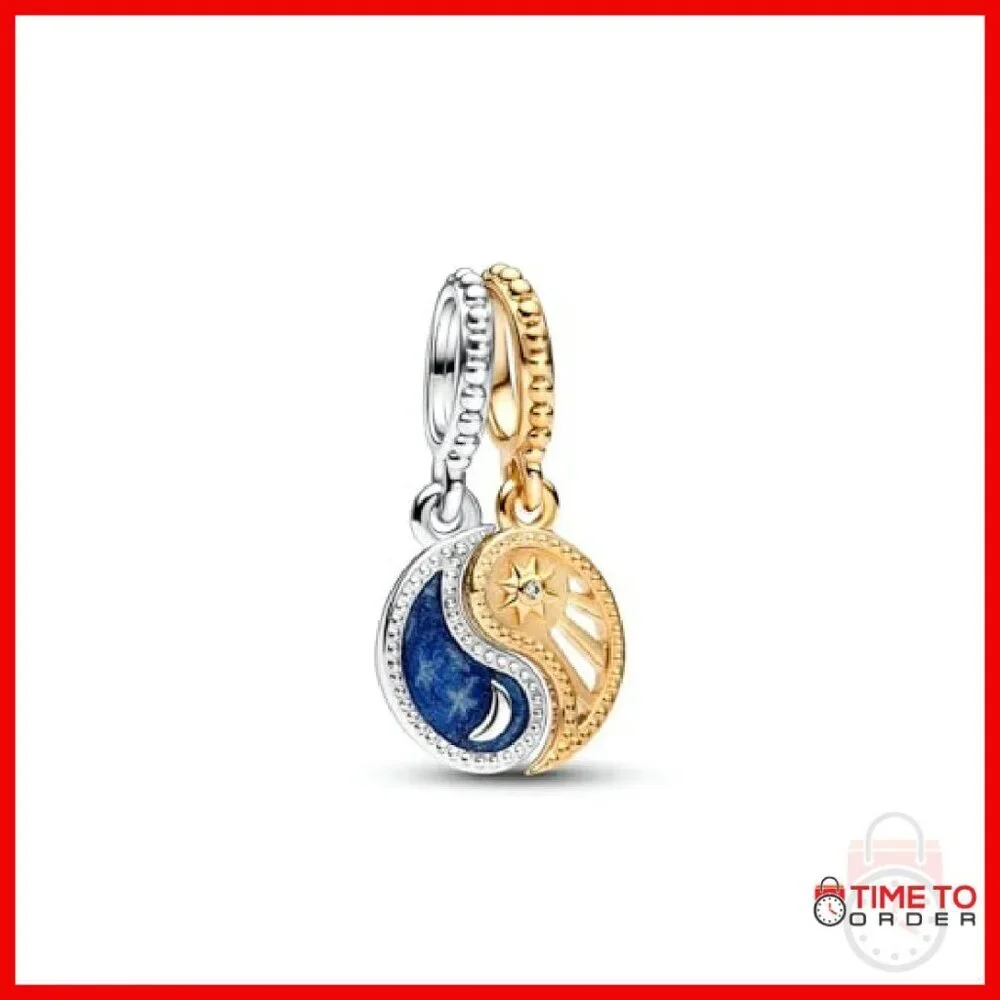 Sterling Silver 14k Gold Dangle Charm Sun Moon Balance Gift Box